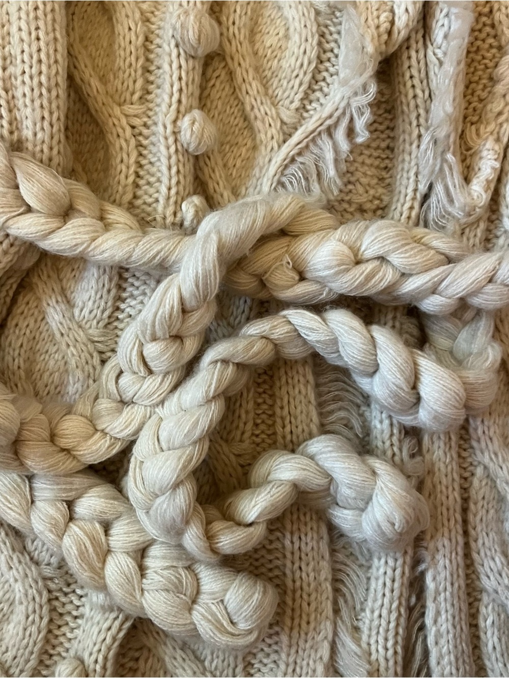 Farm Rio Khaki cream Braided Knit wrap Cardigan rope belt fall vibes sz small S - Picture 10 of 13
